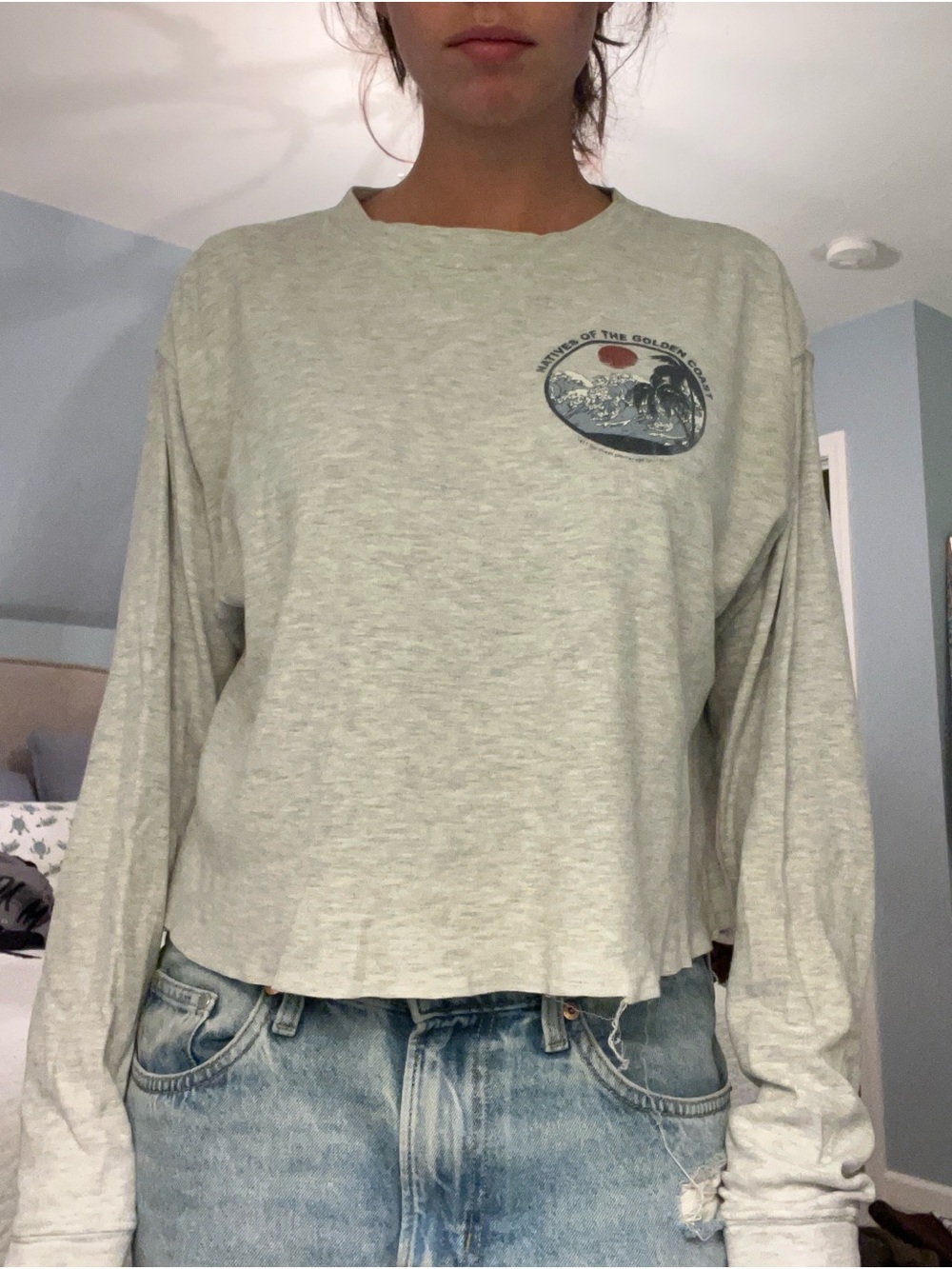 Brandy Melville Light Gray Graphic Long-Sleeve